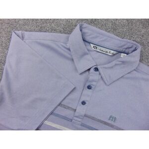 Travis Mathew Polo Shirt Mens Med Purple Striped Short Sleeve Golf Performance